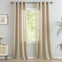 Nuevas cortinas de lino de color caqui marrón de 96 pulgadas de largo para la sala de estar, con ojales de bronce, estilo bohemio, semitransparentes, juego de 2 paneles - Caqui 52 ancho x 96 largo (paquete de 2) - Ver 2
