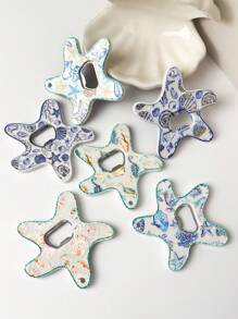 1pc Adorable Starfish Shaped Shell And Fish Sponge Pattern Dual-Use Fridge Magnet & Bottle Opener, Suitable For Home Decor, Daily Use, Beach Travel, Holiday Gift