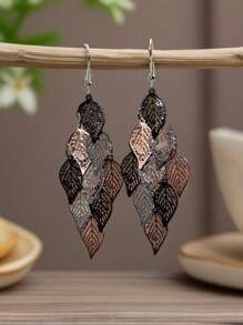 1 Pair Fashionable Korean Vintage Hollow Tree Leaf Tassel Earrings For Women, Daily Wear & Gift