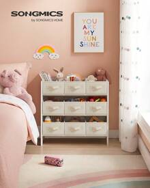 SONGMICS UGKR033W10 - Organizador de Juguetes para niños con 9 Cajas de Tela no Tejida, para habitación de niños y Sala de Juegos, Espacioso, 11.6 x 24.6 x 23.6 Pulgadas, Blanco Nube - Blanco - Ver 6