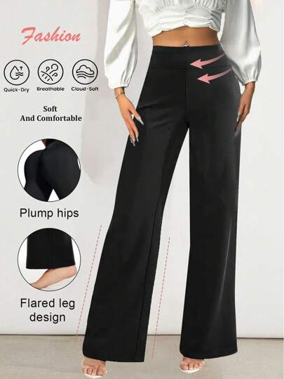 Damen Hose mit hoher Taille, elastisch und weit geschnitten, schwarz - Lässige Sportleggings für Yoga - Bequemer Sitz, elastischer Bund, vielseitige ganzjährig tragbare Gerade-Schnitt Hose für Damen - strapazierfähiges Material