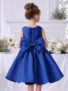Young Girl Beaded Bow Party Dress Set, Colorful Blue Princess Dress, Suitable For Children's Birthday Gift, Party, Performance, Wedding Flower Girl, Holiday Celebration - Blue - View 4