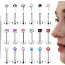 Milacolato 18PCS Threadless Nose Rings Studs For Women Men 20G 18G 16G Hypoallergenic Surgical Stainless Steel Labret Lip Rings CZ Opal Push In Earrings Flat Back Nose Stud Cartilage Nostril Conch Helix Tragus Piercing Jewelry - 銀色 - 查看 16