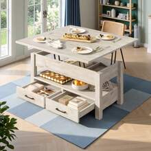 GREENSTELL Coffee Table Lift Top, Multi-Function Convertible Coffee Table With Drawers And Hidden Compartment, Coffee Table Converts To Dining Table For Living Room, Home Office - 灰色 - 查看 1