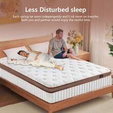 Matelas 140x200 cm, Matelas à Ressorts Ensachés Hauteur 25 cm, Matelas Orthopédique 7 Zones Avec Mousse Confort, Tissu à Surface Douce, Matelas Pour Adultes - Orange Blanc - Voir 2