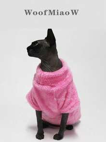 Pulover moale din fleece pentru animale de companie, 5 culori disponibile, culoare solidă caldă, potrivit pentru pisici Sphynx, pisici fără păr și câini de talie mică în toamnă/iarna - Roz pepene verde - Vizualizare 3