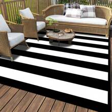 1/2 Set Modern Minimalist Black And White Striped Carpet, Living Room Carpet, Outdoor Carpet, Decorative Carpet, Hallway Carpet, Easy-To-Clean Carpet, Ideal For Bedrooms, Kitchens, And Entryways.