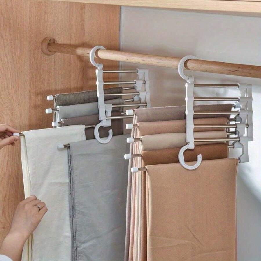5 In 1 Magic Trouser Rack Hangers Stainless Steel Folding Pants Rack Tie Hanger Shelves Bedroom Closet Organizer Wardrobe Storage - Multicolor - View 1