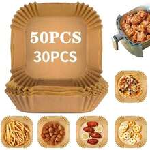 50/30 piezas de accesorios de cocina, papel para freidora de aire, utensilios de cocina, moldes de pastelería cuadrados y redondos desechables, plato de BBQ, almohadilla antiadherente ZU8Y - Cuadrado de 24x20x4,5 cm - Ver 1