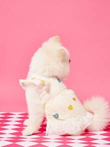 PETSIN Valentine's Day 1pc Heart Print Ruffle Trim Pet Dress For Dog For Summer - Yellow - View 4