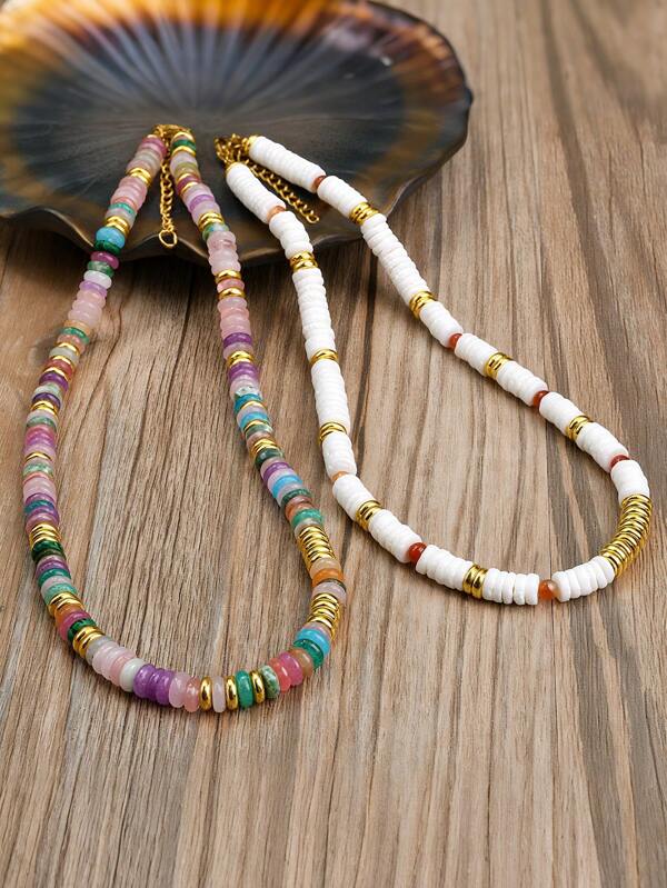 1pc Red Agate Beaded Casual Style Necklace, Fashionable For Women Daily Or Beach Vacation Wear