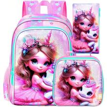 Set de 3 mochilas para niñas de 16", mochila escolar con lentejuelas y lonchera, mochilas escolares lindas con diseño de zorro para primaria y jardín de infantes - Mochila - Ver 12