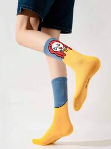 5 Pairs Unisex Mixed Color Original Abstract Artistic Illustration Design Fashionable Sports Mid-Calf Socks, Suitable For Everyday Wear