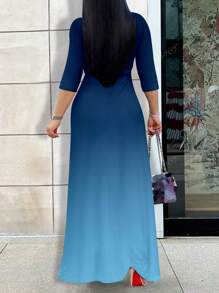 Vestido largo para mujer de talla grande, con escote profundo en V, elegante vestido de manga corta, de tela de punto, con estampado colocado, conjunto de vestir de verano para mujer