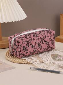 1pc Floral Pencil Case, Vintage Floral Large-Capacity Zippered Pencil Case Is Portable Cosmetic Bag, School Supplies Kawaii Stationery Desktop Storage Bag,Creative Gift For Thanksgiving, Christmas, Birthday Halloween Decoration Back To School,Pencil Pouch,School Bag
