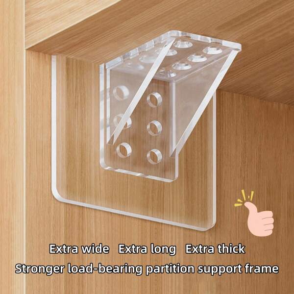 8pcs Strong Load-Bearing Non-Perforated Partition Bracket Trace-Free Adhesive Laminate Bracket Kitchen Cabinet Closet Divider Non-Slip Anti-Skid Side-Turning Thickened Design Adjustable Multi-Layer Shelf Bracket