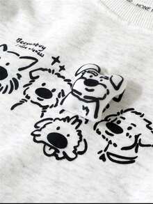 Boys Cartoon Puppy Striped 2 In 1 Long Sleeve Sweatshirt, Fashionable And Versatile, Spring/Autumn - Grey - View 5