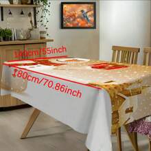 1pc Polyester Christmas Snowman Theme Tablecloth, Warm Golden Background With Exquisite Gifts & Christmas Tree Decorations, Suitable For Holiday Parties And Family Gatherings, Adds Festive Atmosphere. Ideal For Outdoor Parties, Picnics, Dinners, Home And Restaurant Decor