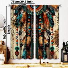 Bohemian Feather Pattern Semi-Sheer Curtains - 2pcs Polyester Pongee Woven Rod Pocket Drapes For Bedroom, Embossed Knit Fabric, Machine Washable Contemporary Window Treatments - Fashion Curtain Panels For Living Room & Office Decor