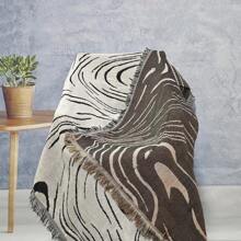 1pc Ripple Pattern Fringed Woven Blanket, Suitable For Sofa, Nap, Air Conditioning, Car, Wall Hanging, Picnic, Camping, Thick & Soft, Washable, Colorfast & Pill-Resistant, For Home Decor & Outdoor Use