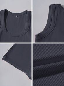 女士两件套跑步运动休闲家居工字背心和紧身短裤套装 - 深灰色 - 查看 11