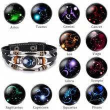 Zodiac Signs Spirit Bracelet Zodiac Bracelet For Women Men Adjustable 12 Constellation Bracelet Multilayer Zodiac Black Leather Bracelets Zodiac Sign Wrap Bracelet For Women Men Birthday Jewelry