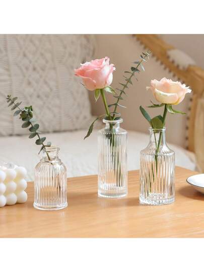 1pc/ Glass Vase, Bulk Ribbed Meubel Piece Transparent Vintage Tabletop Wedding, Reception, Home ation Room Flower Vase view 3