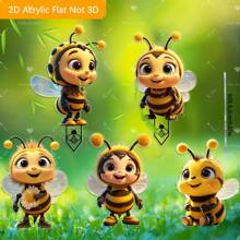 2D, 5 Stück süße Bienen Freunde Acryl Gartendekoration, Outdoor Dekorationen für Gärten, Rasenflächen, Topfpflanzen, Höfe und mehr, perfektes Geschenk, 2D flach