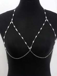 1件装女士性感珍珠胸链，身体链项链，全身锁骨链，性感链带露背饰品 - 彩色 - 查看 10