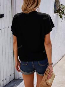 Blusa dama mujer manga corta olan collar incluido volante elegante fresca versatil ligera atemporal oficina moda verano casual