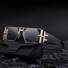 1pc New Arrival Fashion Square Hollow-Out Sunglasses For Men, Retro Casual Street Style, Elegant High-End Metal Frame Sunglasses, UV Protection Suitable For Daily Wear, Sunglasses For Men