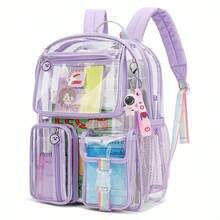 Clear Backpack Heavy Duty PVC Transparent Backpacks Stadium Approved School Book Bag Purple - Purple - View 1