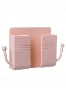 1/2/3/5pcs Self-Adhesive Wall Mounted Phone Holder, Remote Control, Pink Phone Storage Rack, Plastic Charging Rack With Hooks, Suitable For Bedrooms, Study Rooms, General Media Management Storage Rack - Baby Pink - View 7