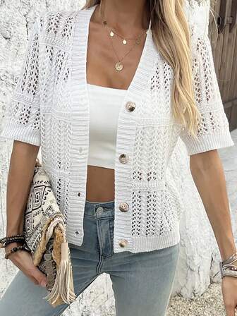 Summer Casual Fashionable Plus Size Short Sleeve Knitted Cardigan For Women