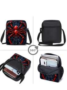 3 pièces Set de sacs à dos, Imprimé araignée/Imprimé jeu, Unisexe, Sac à déjeuner, Trousse, Sac à dos