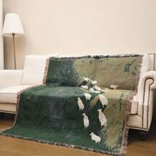 La pequeña oveja en la pradera Manta tejida jacquard de estilo bohemio con flecos, suave y gruesa, no impresa, resistente al desgaste y lavable, sin decoloración ni bolas, utilizada para decoración del hogar, sofá, silla, cama, tapicería, piso, jardín, picnic, al aire libre, camping