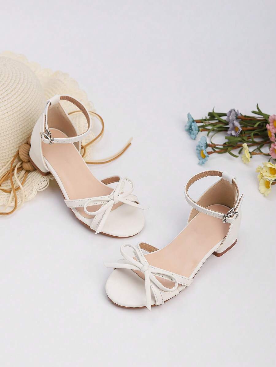 1 双女童夏季时尚高跟公主凉鞋，舒适休闲日常正装女童鞋，花朵装饰大码罗马高跟鞋，适合舞蹈表演、婚礼、派对 - 白色 - 查看 1