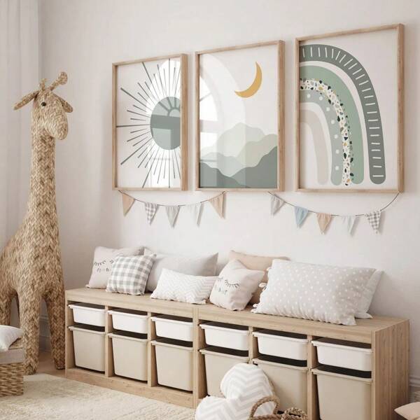 Trío de Sueños Celestiales: 1/3 del conjunto de arte minimalista con arcoíris, luna y sol - Lavado transparente de acuarela con manchas de estrellas para cuarto de bebé (Mejor vendedor de la galería). Conjunto de Habitación Celestial, Arte Minimalista de Arcoíris, Impresión del Sol con Lavado Transparente, Pintura de Luna y Montaña, Decoración con Manchas de Estrellas, Póster de Arcoíris Tonal, Cuarto de Bebé Soñado, Arte de Degradado Orgánico