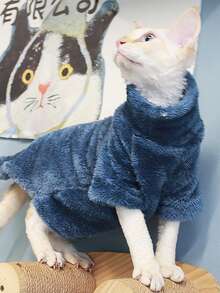 Pulover pentru pisici, 5 culori disponibile, cald, culoare uni, fleece polară moale, prietenos cu pielea, potrivit pentru pisici Sphynx, câini de talie mică - Albastru regal - Vizualizare 2