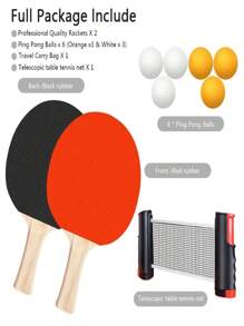 1 Set Rachete Ping Pong Portabile, Include Plasă Retractabilă, 2 Palete, 6 Mingi, Geantă de Depozitare cu Cordon - Fabricat din Material PVC, Set Rachete, Pentru Începători, Sporturi în Aer Liber pentru Adulți, Instrument de Antrenament, Set Rachete Ping Pong Elastice din Cauciuc cu Două Fațete, Potrivite pentru Camping, Picnic, Jocuri în Curte, Jocuri în Interior/Exterior - Cadou Ideal de Crăciun și Halloween pentru Familie, Prieteni, Frați, Vecini, Colegi, Profesori, Colegi de Clasă