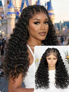 Fashionable 13x6 Lace Front Braided Wig, Deep Wave Multi-Strand Braided Synthetic Hair Wig With Headband, Versatile Styling For Daily And Workplace