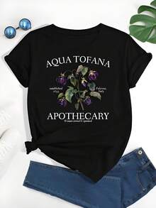 Aqua Tofana Apothecary Graphic Printed Cotton T-Shirt,Casual Soft Short-Sleeved 100% Cotton 220g T-Shirt - 黑色 - 查看 1