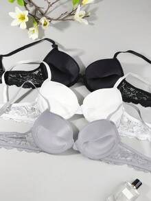 3PCS Women's ComfortableUnderwear Collection -Luxurious Push Up Brawith Delicate Lace Details, High Support, AndSoft Breathable Fabric For Ultimate Comfort