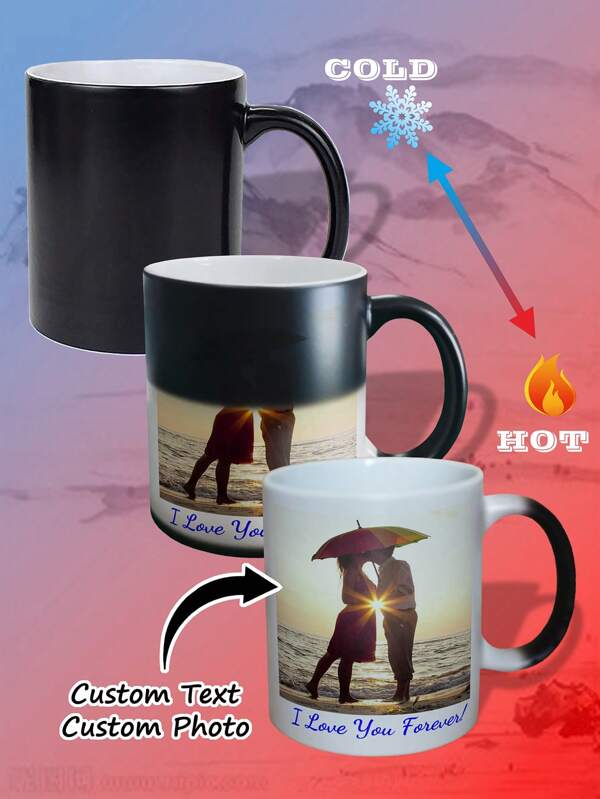 11oz Personalized Heat Sensitive Color Changing Mug, Custom Photo Printed Creative Coffee Cup Gift For Family And Friends Easy To Clean, Exquisite, High-Quality Custom, Personalized, Unique Ideal Gifts For Her Her, Boyfriend, Girlfriend, Dad, Mom, Family, Friends, Son, Daughter, School Students, Workers, Kids School, Home, Office
