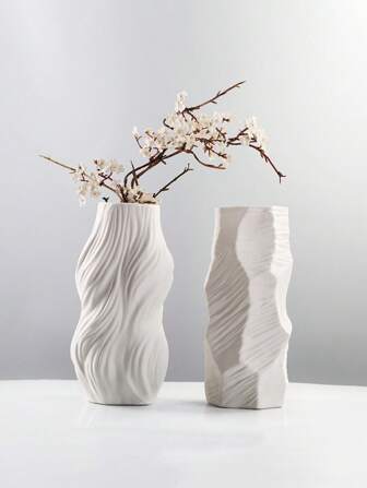 European Style Minimalist Home Decor Ornament - 7-Day Waterless White Ceramic Vase, Living Room Or Cabinet Dried Flower Holder