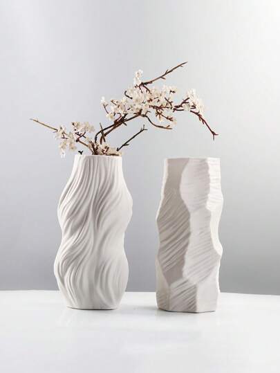 Ornement de décoration d'intérieur minimaliste de style européen - Vase en céramique blanche sans eau de 7 jours, support pour fleurs séchées pour le salon ou le cabinet