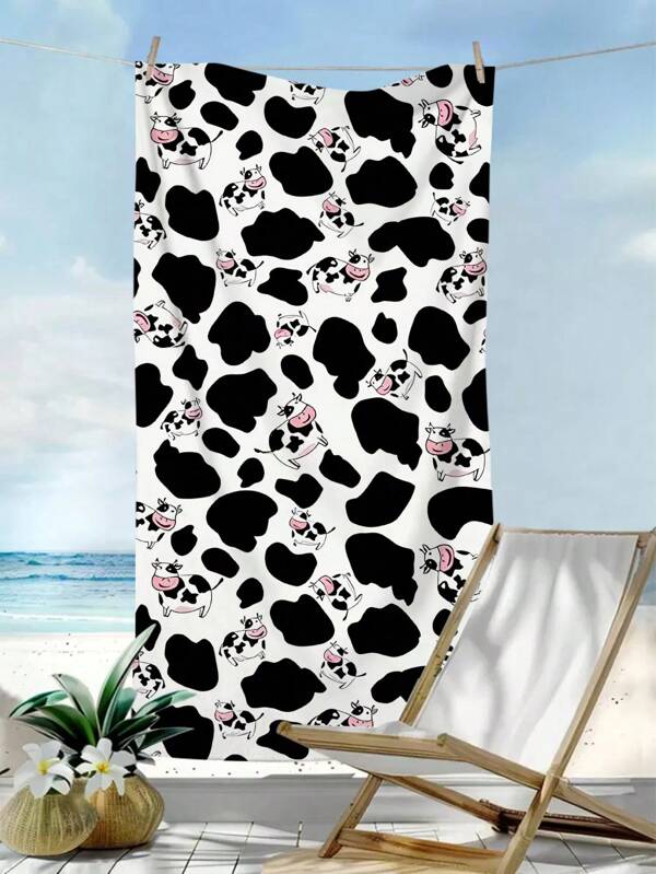 1 pieza Toalla de playa con estampado de vaca, toalla de playa grande con estampado de vaca lindo, de fibra ultrafina de secado rápido, de secado rápido y absorbente, adecuada para yoga, fitness, viajes, natación, deportes, camping, buceo, surf, toalla de playa multifuncional, esenciales de playa, accesorios de playa, flotador de piscina