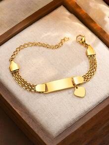 1 pieza Pulsera personalizada con nombre de niña, cadena de acero inoxidable chapada en oro de 18K, joyería de oro, accesorio de playa para niña, decorada con mariposa y corazón, joyería de estilo rústico, regalo personalizado para bebé, regalo elegante, adecuado para niños y niñas, adecuado para baby shower, actividades padres-hijos, expresión de amor familiar, accesorios de vestir de verano para niñas, regalo de maternidad, idea de regalo de vuelta al colegio en invierno, regalo de San Valentín para niños y niñas, divertido regalo secreto de Navidad - Dorado - Ver 14