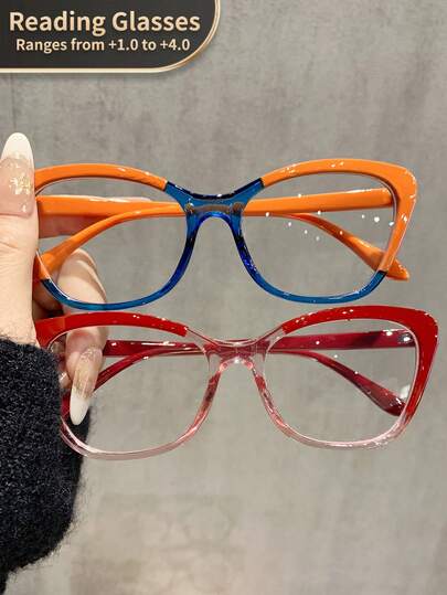 LiMiaoMiao 1 件装女士猫眼复古老花镜，透明放大电脑老花镜