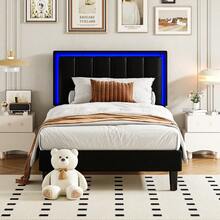 Twin Size Bed Frame With LED Lights, LED Upholstered Bed Frame With  Headboard, No Box Spring Needed, Easy Assembly, White/ Pink/ Black, Twin/ Full/ Queen/ King (USB LED Strip)